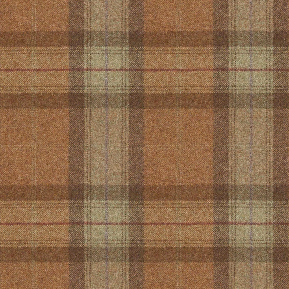 Muted sage and warm brown plaid with fine rust lines in a woven texture