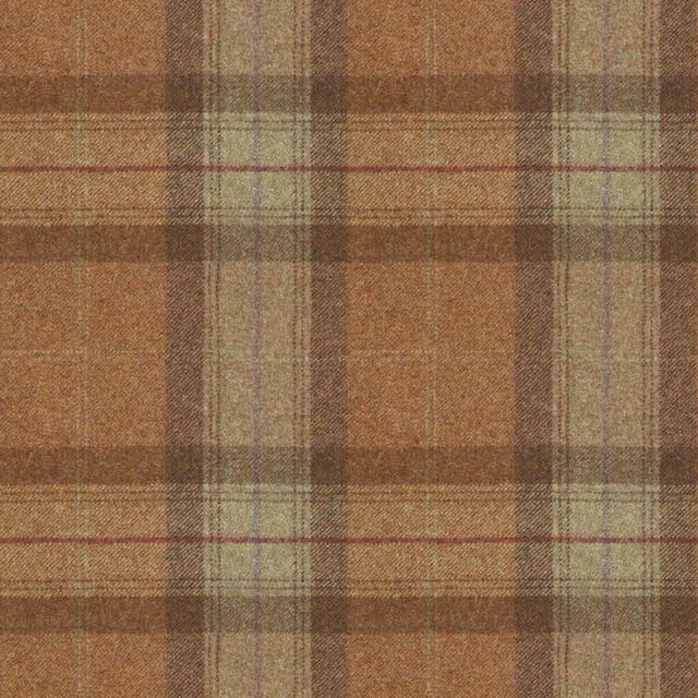 Muted sage and warm brown plaid with fine rust lines in a woven texture