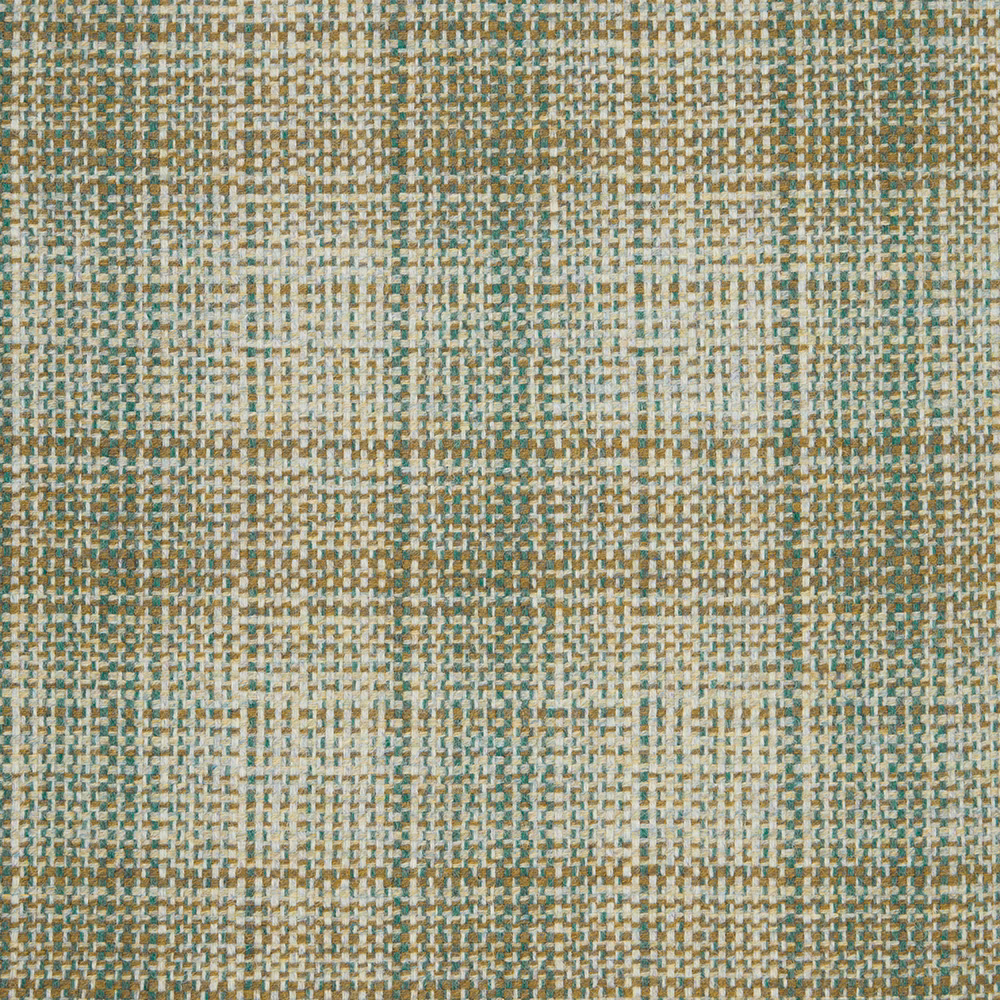 Muted green small-check weave with cream and tan flecks in close view