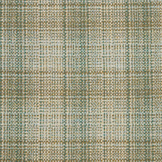 Muted green small-check weave with cream and tan flecks in close view