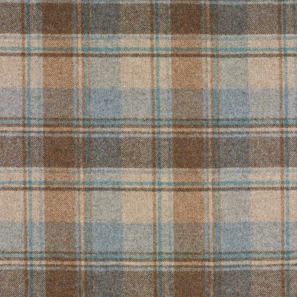 Muted eau de nil plaid with blue-green, taupe and brown woven checks