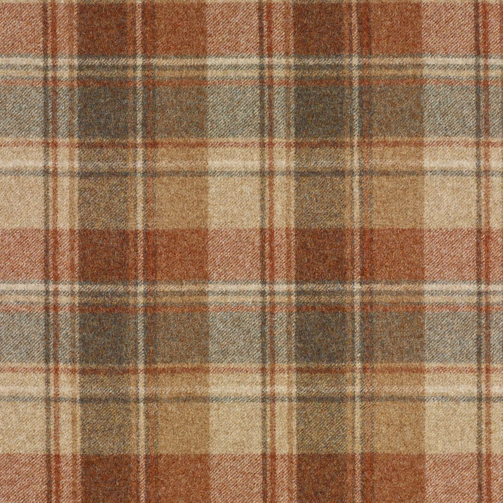 Rust red, camel and cream plaid with a softly textured woven surface