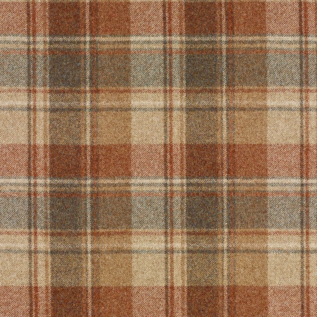 Rust red, camel and cream plaid with a softly textured woven surface