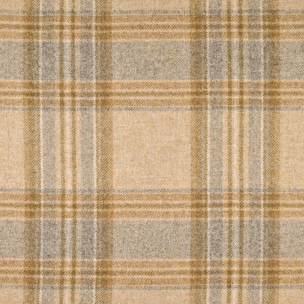 Warm oatmeal plaid fabric with taupe-grey and tan woven checks