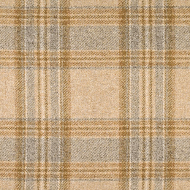 Warm oatmeal plaid fabric with taupe-grey and tan woven checks