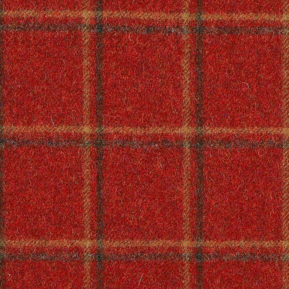Deep claret-red plaid with dark windowpane lines and a fuzzy woven surface