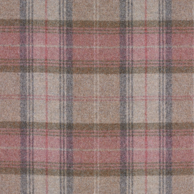 Muted heather pink, taupe and charcoal plaid with a soft textured weave