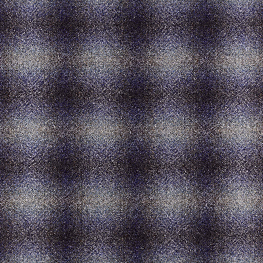 Sapphire blue and charcoal woven fabric with smoky grey blurred checks and tactile diagonal texture