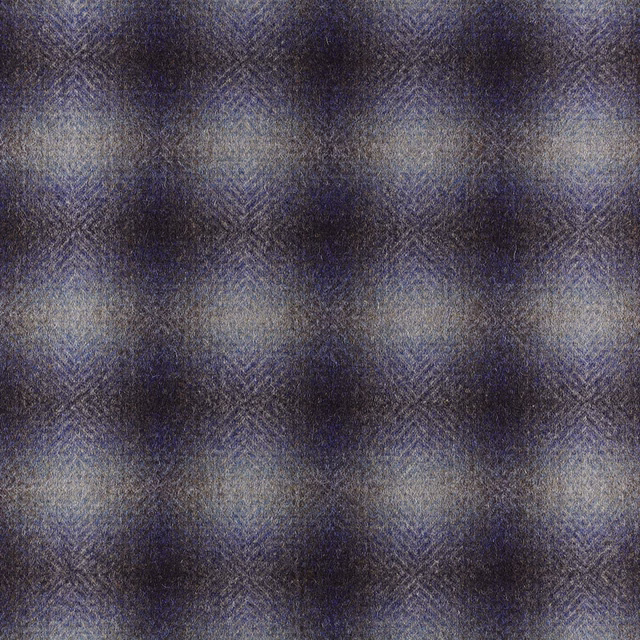 Sapphire blue and charcoal woven fabric with smoky grey blurred checks and tactile diagonal texture