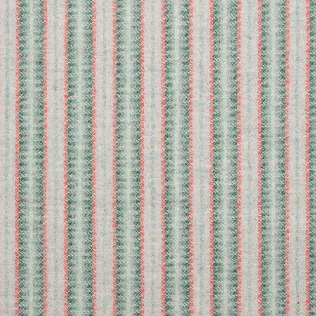 Aqua, coral and cream vertical stripe fabric with a softly nubby woven texture