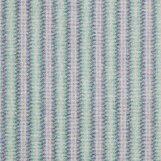 Pale mint woven fabric with narrow lilac, blue and grey vertical stripes