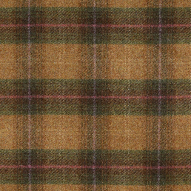 Textured ochre, olive and muted pink large plaid fabric with broad woven checks