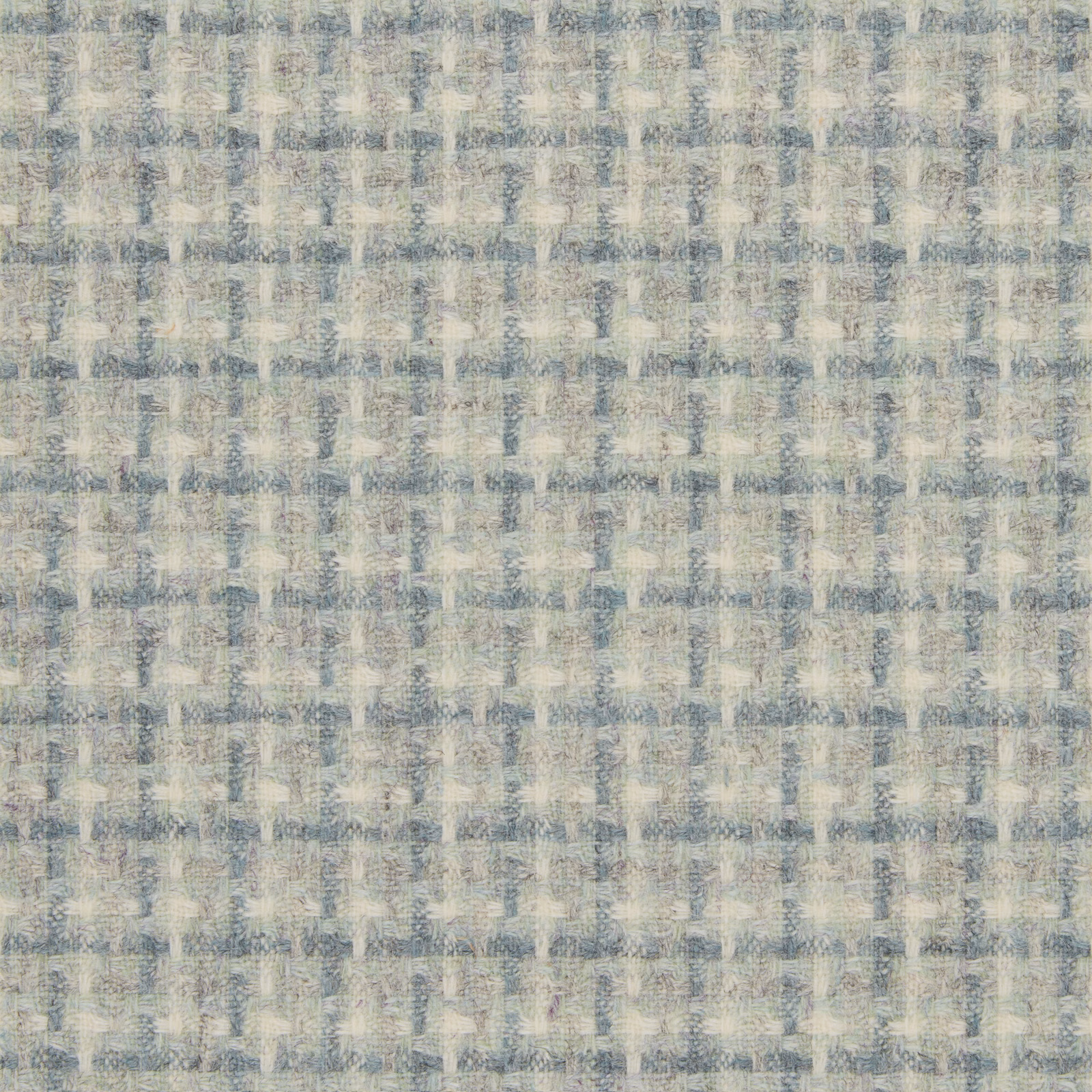 Pale slate blue-grey woven check with cream flecks and softly nubby texture