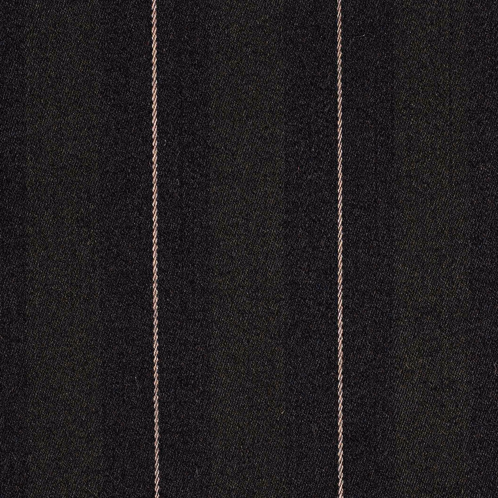 Charcoal-black woven fabric with two slender dusty-pink vertical stripes