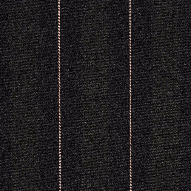 Charcoal-black woven fabric with two slender dusty-pink vertical stripes