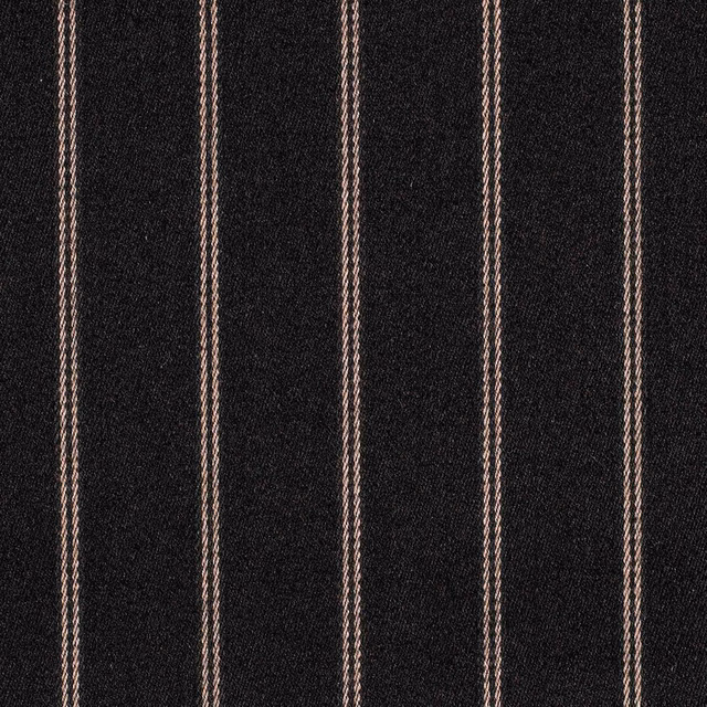 Charcoal-black woven fabric with narrow blush-pink vertical stripes and a fine tactile texture