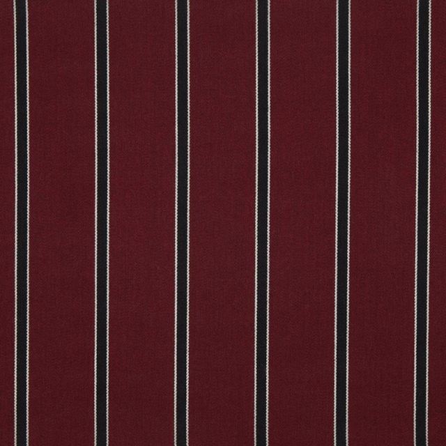 Deep burgundy woven ground with slim cream and charcoal vertical stripes