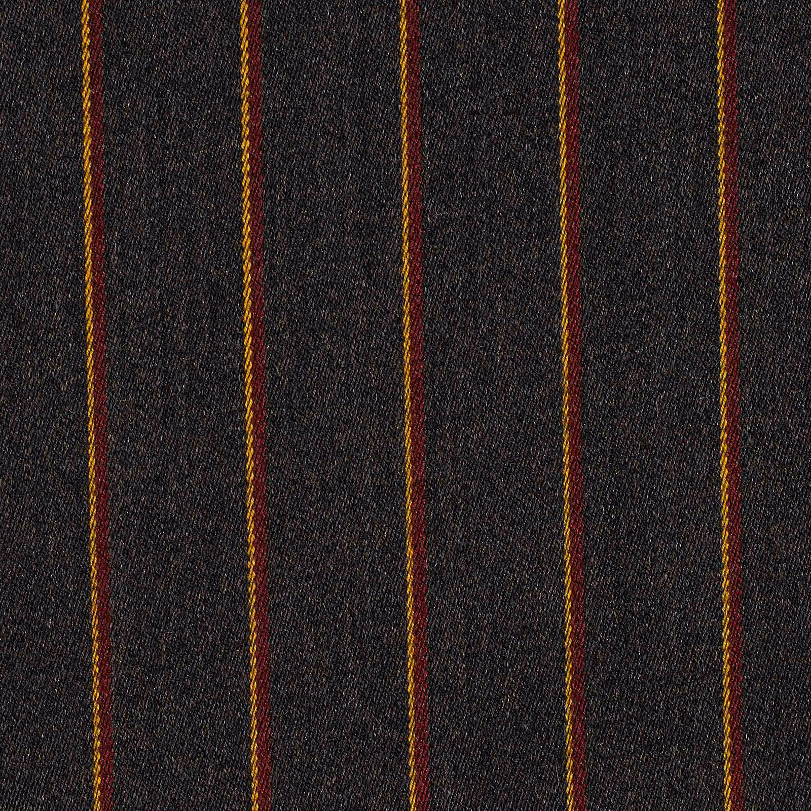Charcoal woven fabric with narrow gold and burgundy vertical stripes