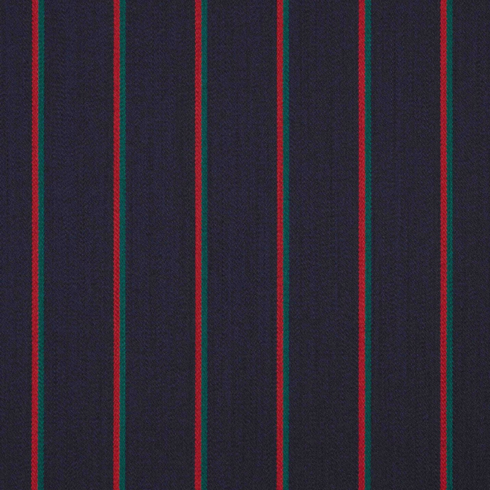 Dark navy woven fabric with narrow vertical red and teal stripes