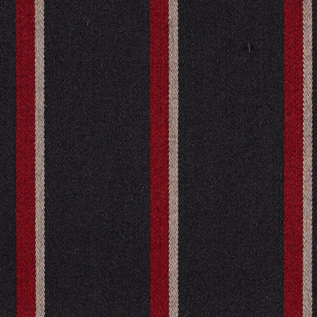 Charcoal woven stripe with deep red bands and narrow cream vertical lines