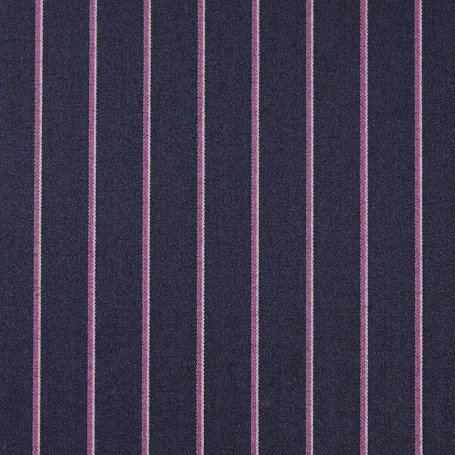 Ink-blue woven ground with evenly spaced mauve and pale pink pinstripes