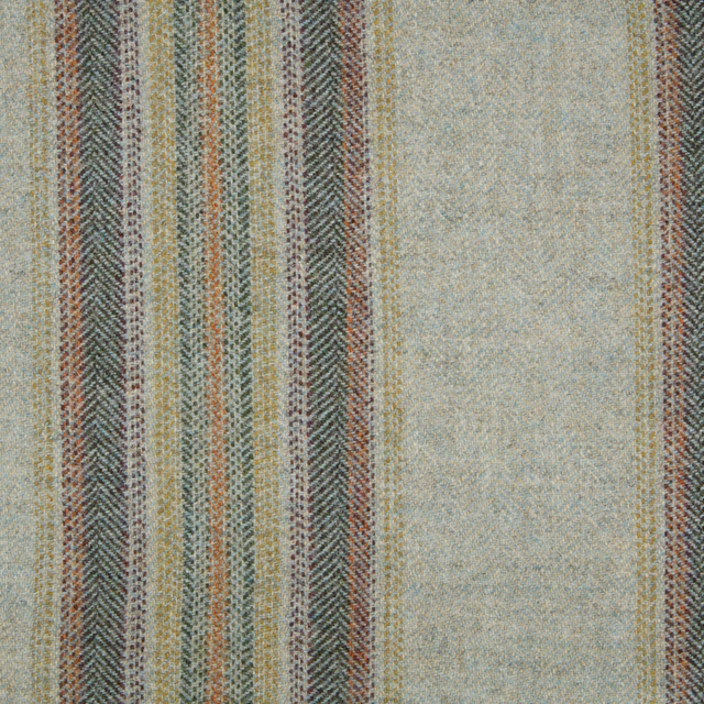 Weathered aqua striped textile with olive, cream, brown and rust woven detailing