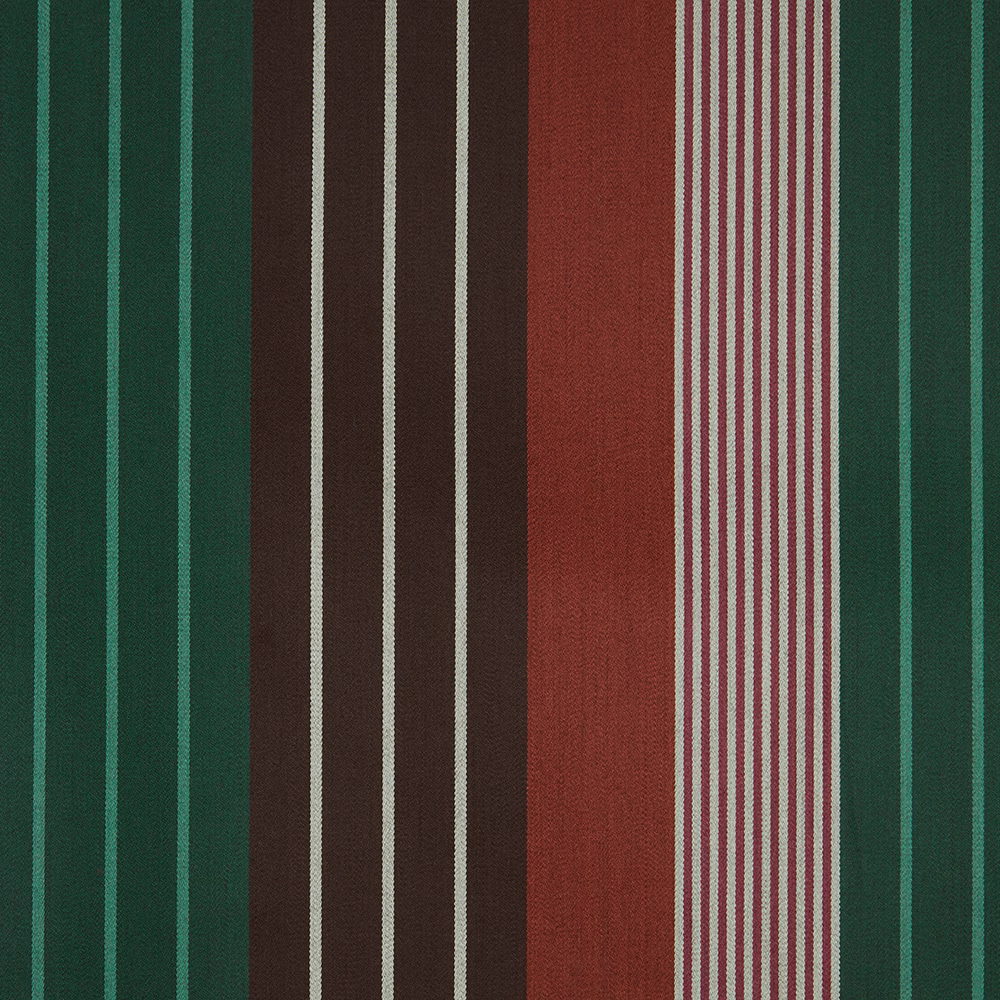 Deep evergreen and teal stripes with rust, brown and cream vertical bands