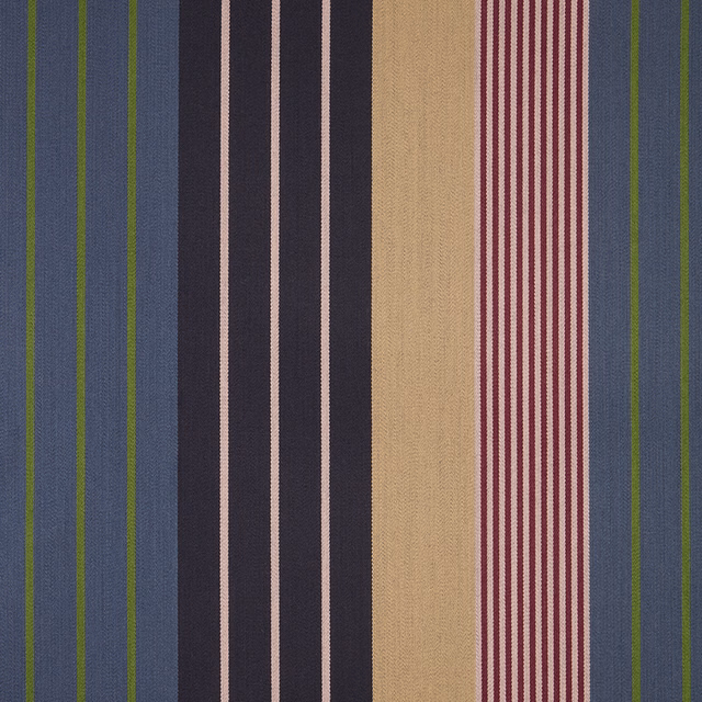 Indigo woven stripe with olive, tan, blush and burgundy vertical bands