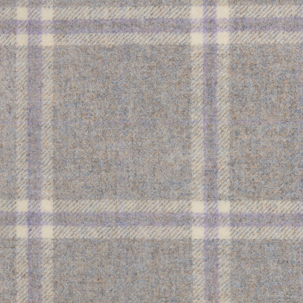 Cool grey and lavender windowpane plaid with a softly mottled woven surface