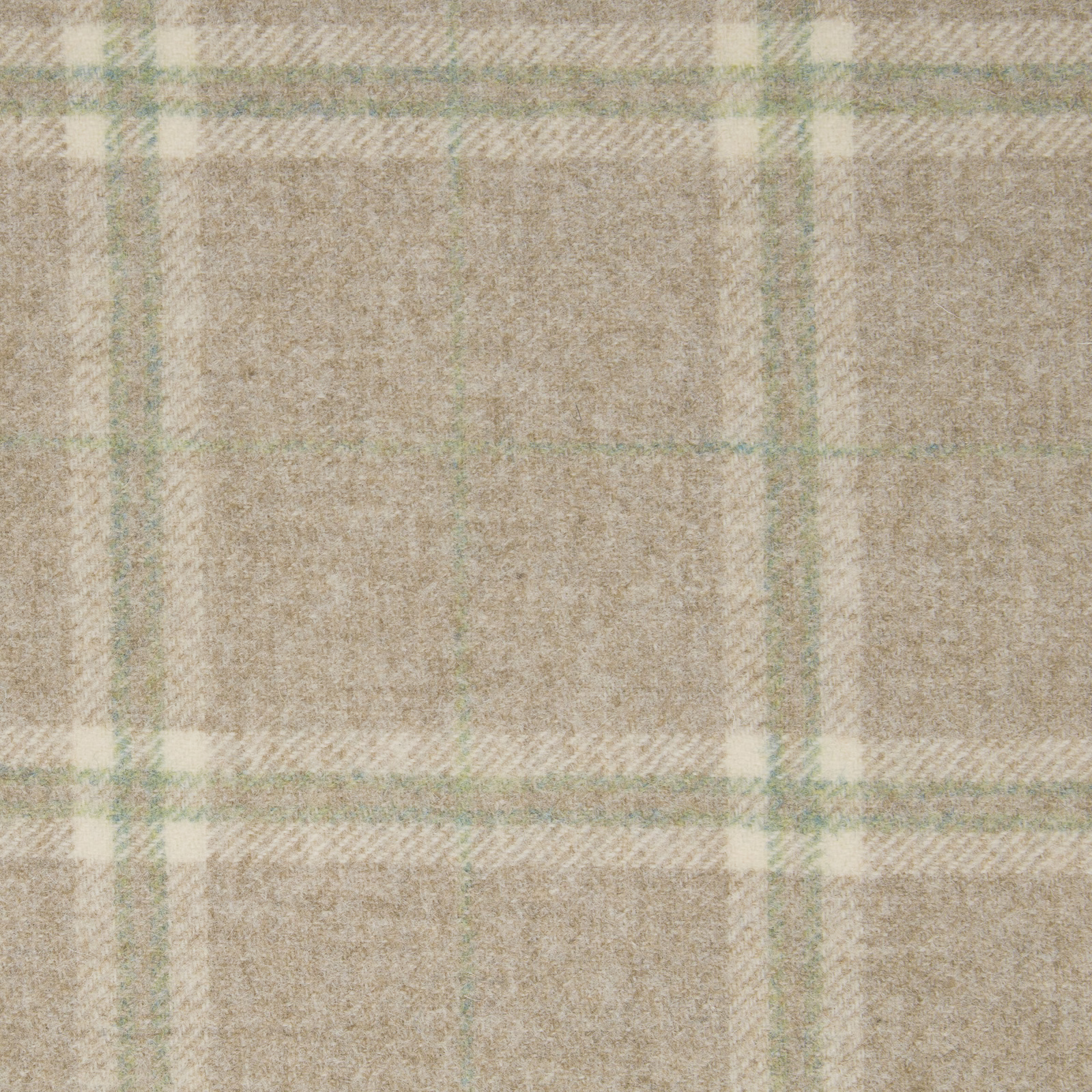 Taupe-beige windowpane check with pale green and cream woven lines