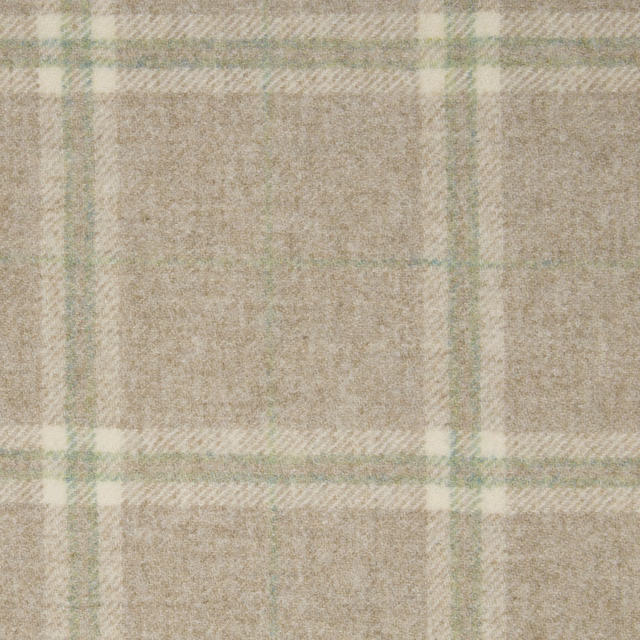 Taupe-beige windowpane check with pale green and cream woven lines