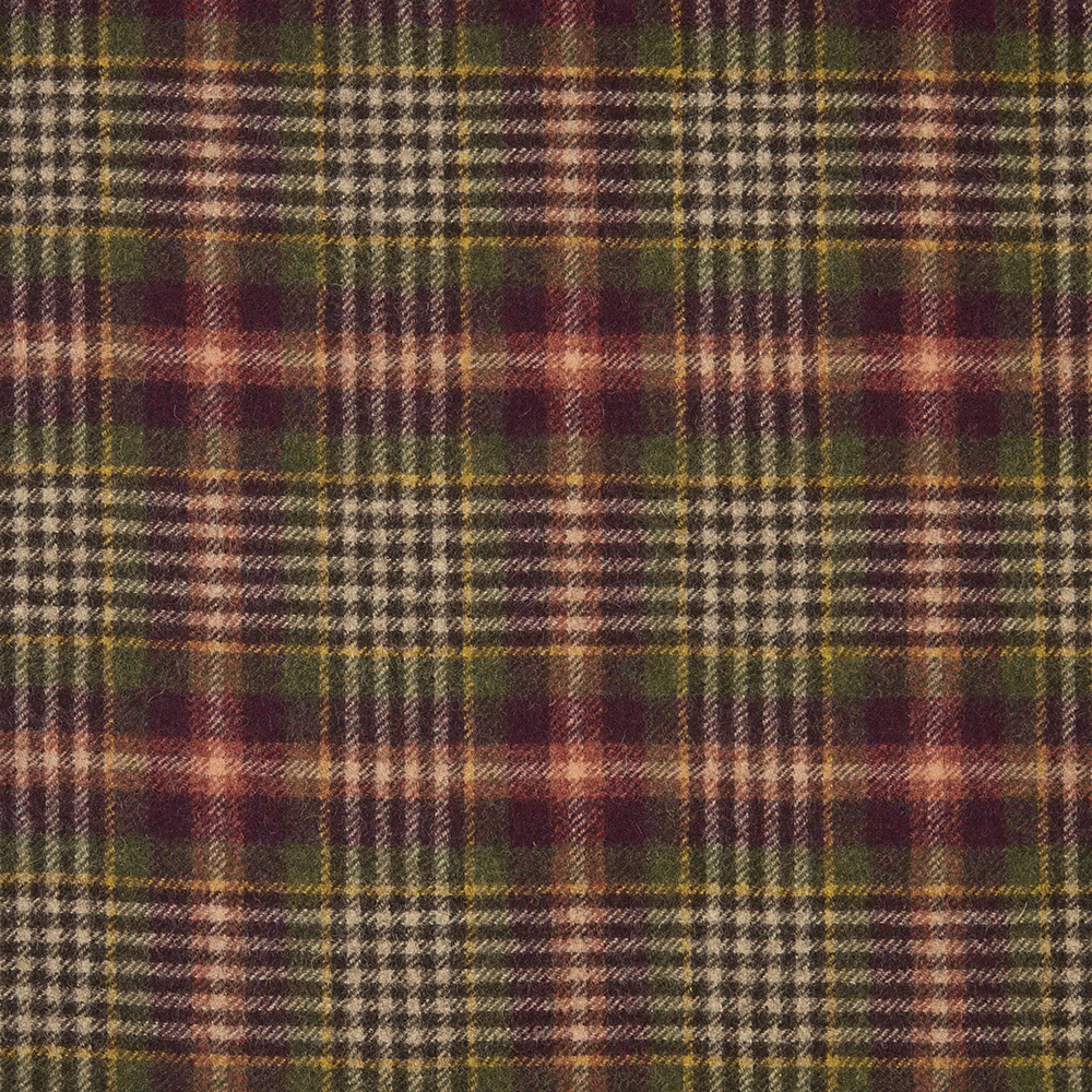 Evergreen plaid with olive, burgundy, tan and charcoal brushed texture