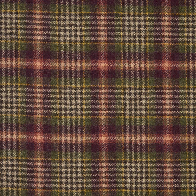 Evergreen plaid with olive, burgundy, tan and charcoal brushed texture