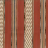 Terracotta striped woven fabric with cream chevrons and slim blue-grey bands