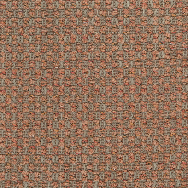 Close-up of a small, nubby terracotta and sage woven upholstery fabric
