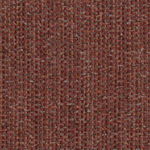 Close-up of rust red tweed upholstery fabric with speckled woven texture