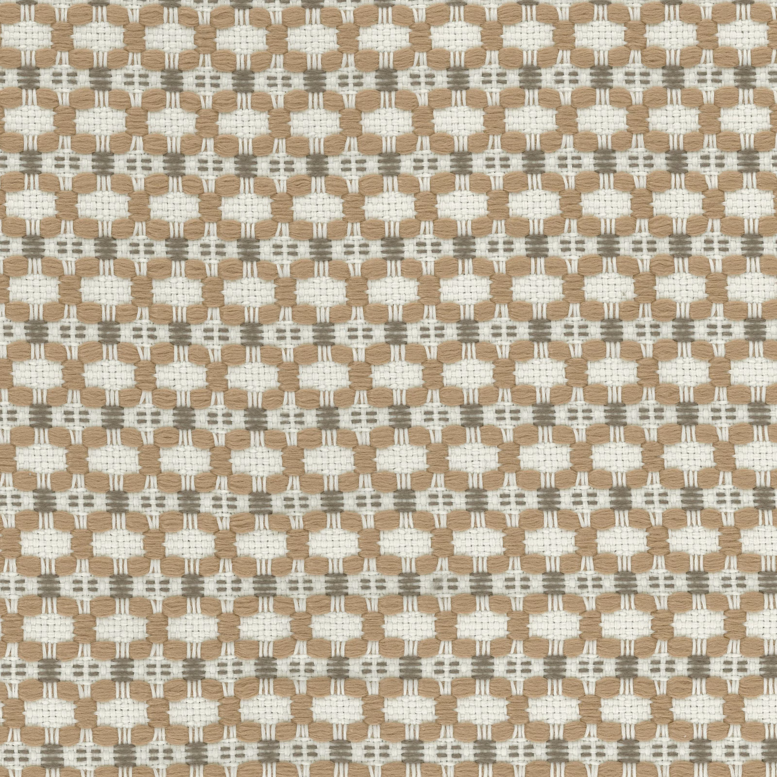 Close-up of a small geometric woven fabric in oatmeal beige, ivory and taupe-grey