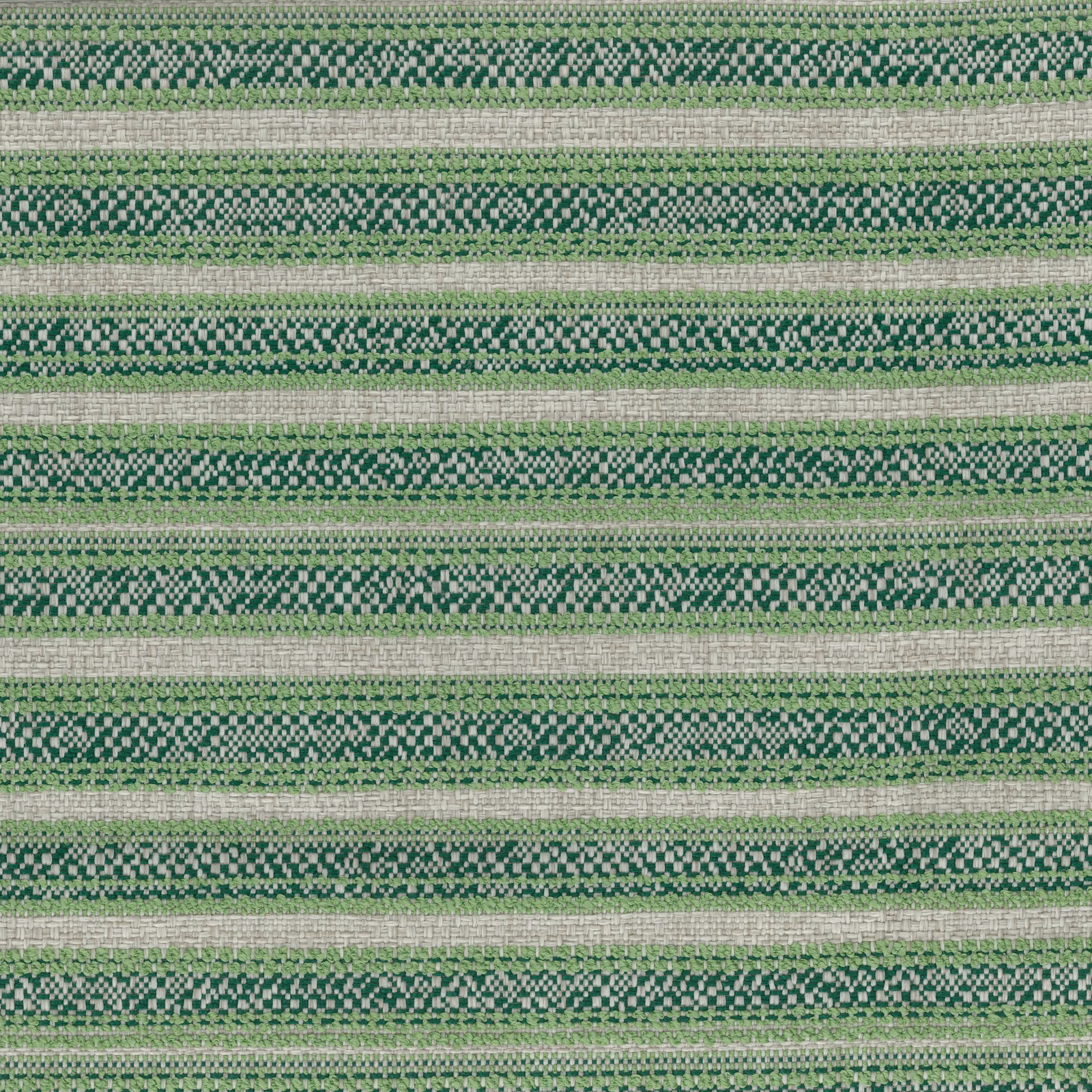 Green and pale neutral striped woven fabric with a textured surface
