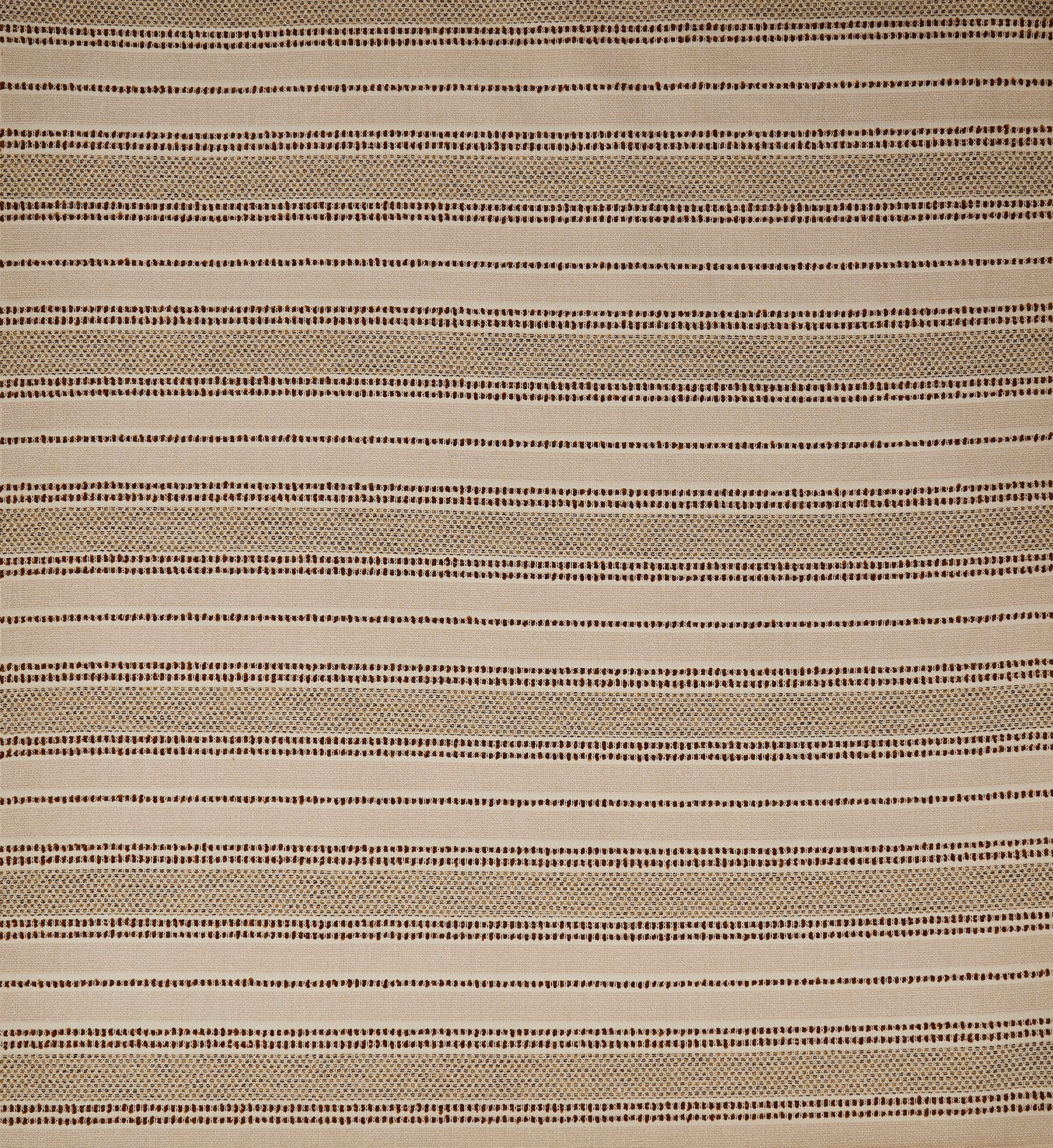 Beige striped upholstery fabric with tiny brown dotted bands and textured weave