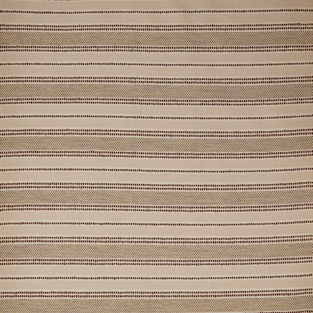 Beige striped upholstery fabric with tiny brown dotted bands and textured weave