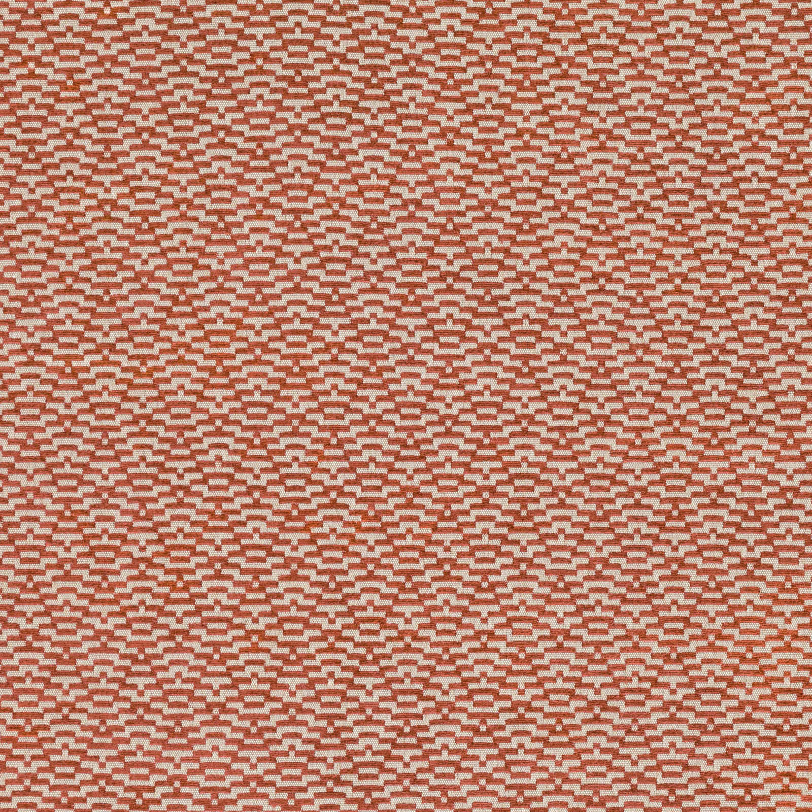 Burnt sienna woven fabric with a small cream stepped geometric pattern