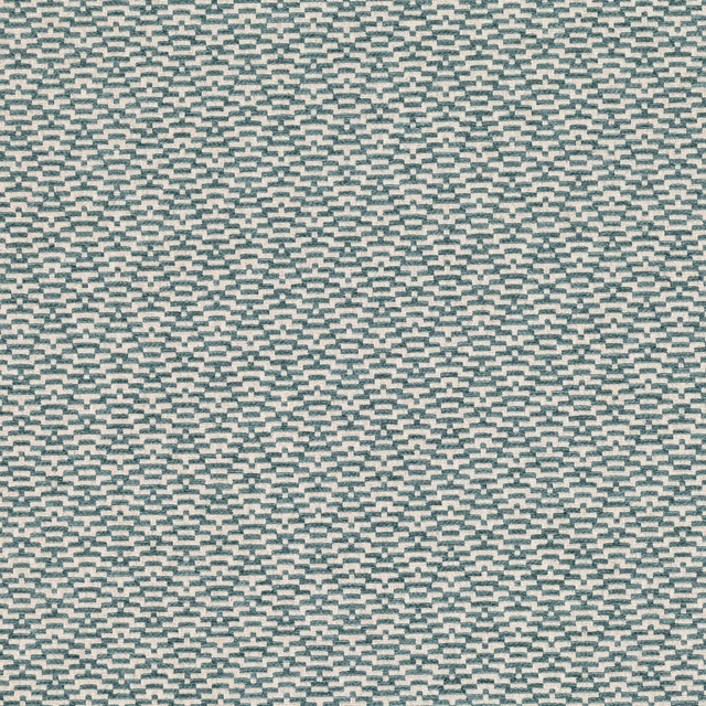 Close view of muted teal and ivory small-scale geometric woven texture
