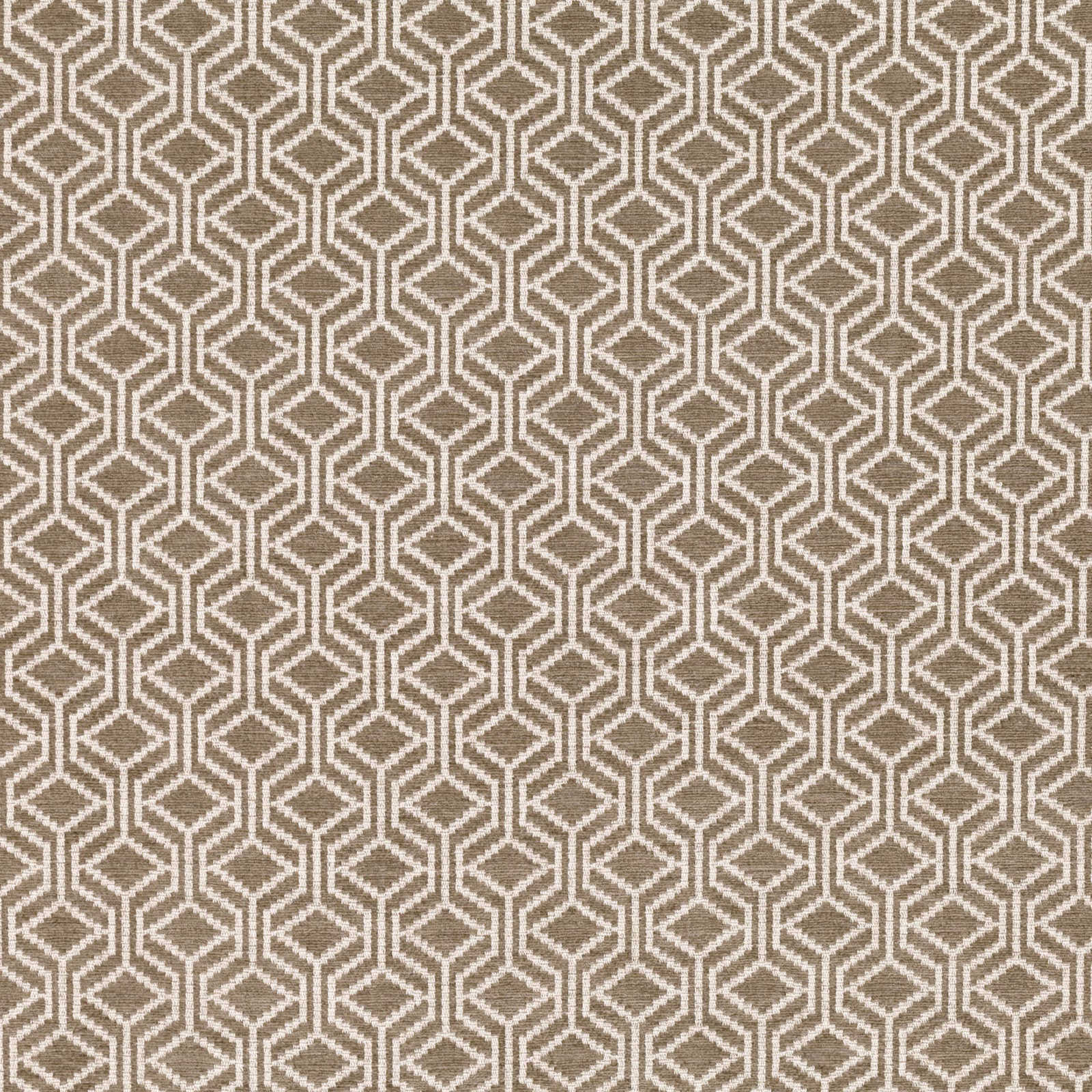 Muted taupe woven swatch with ivory interlocking hexagonal lattice pattern