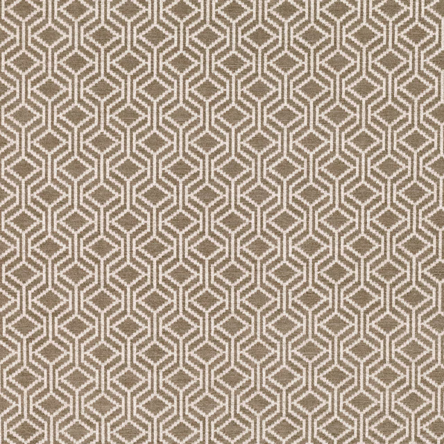 Muted taupe woven swatch with ivory interlocking hexagonal lattice pattern