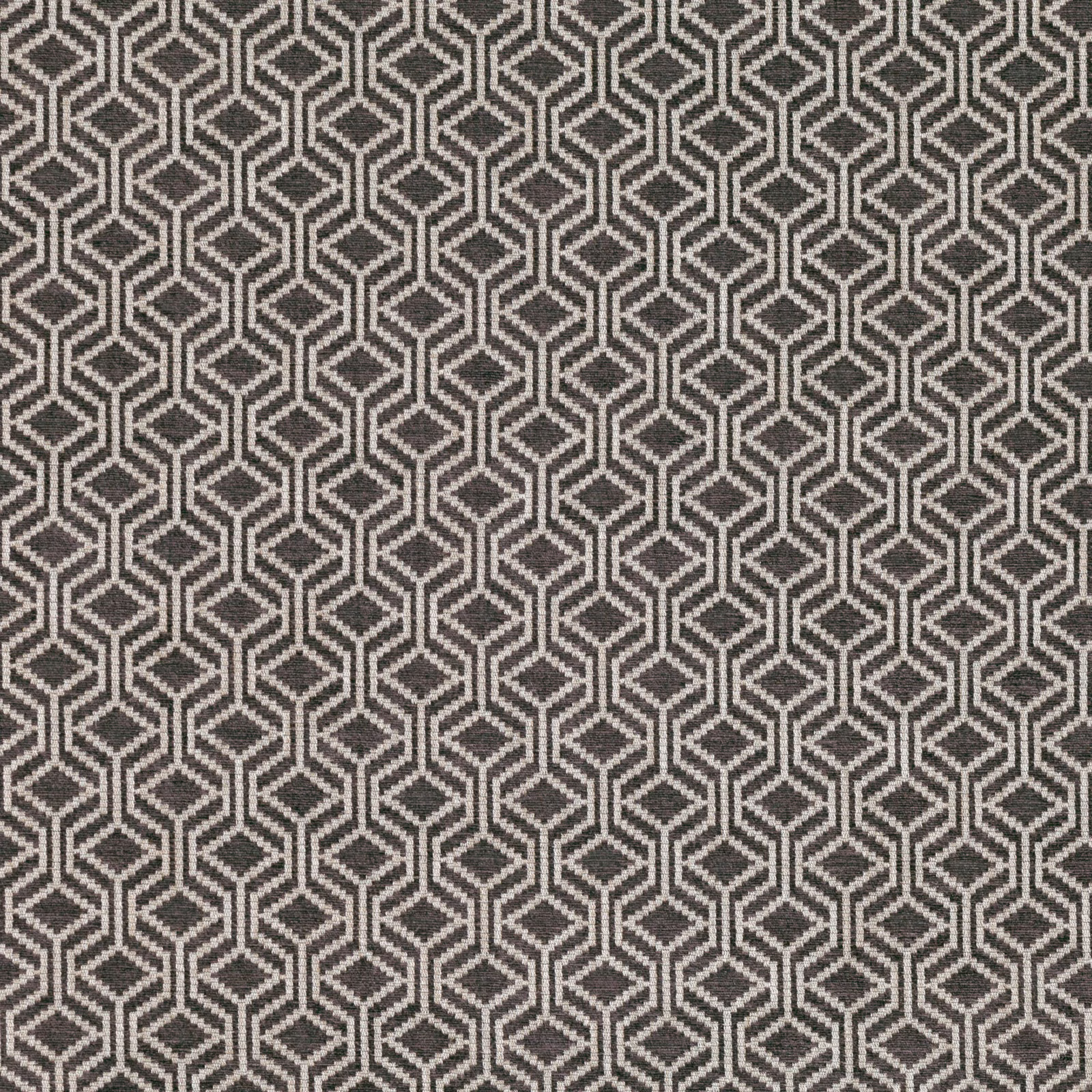 Charcoal and ivory woven textile with repeating interlocking diamond geometry