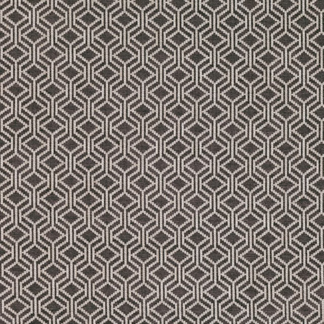 Charcoal and ivory woven textile with repeating interlocking diamond geometry