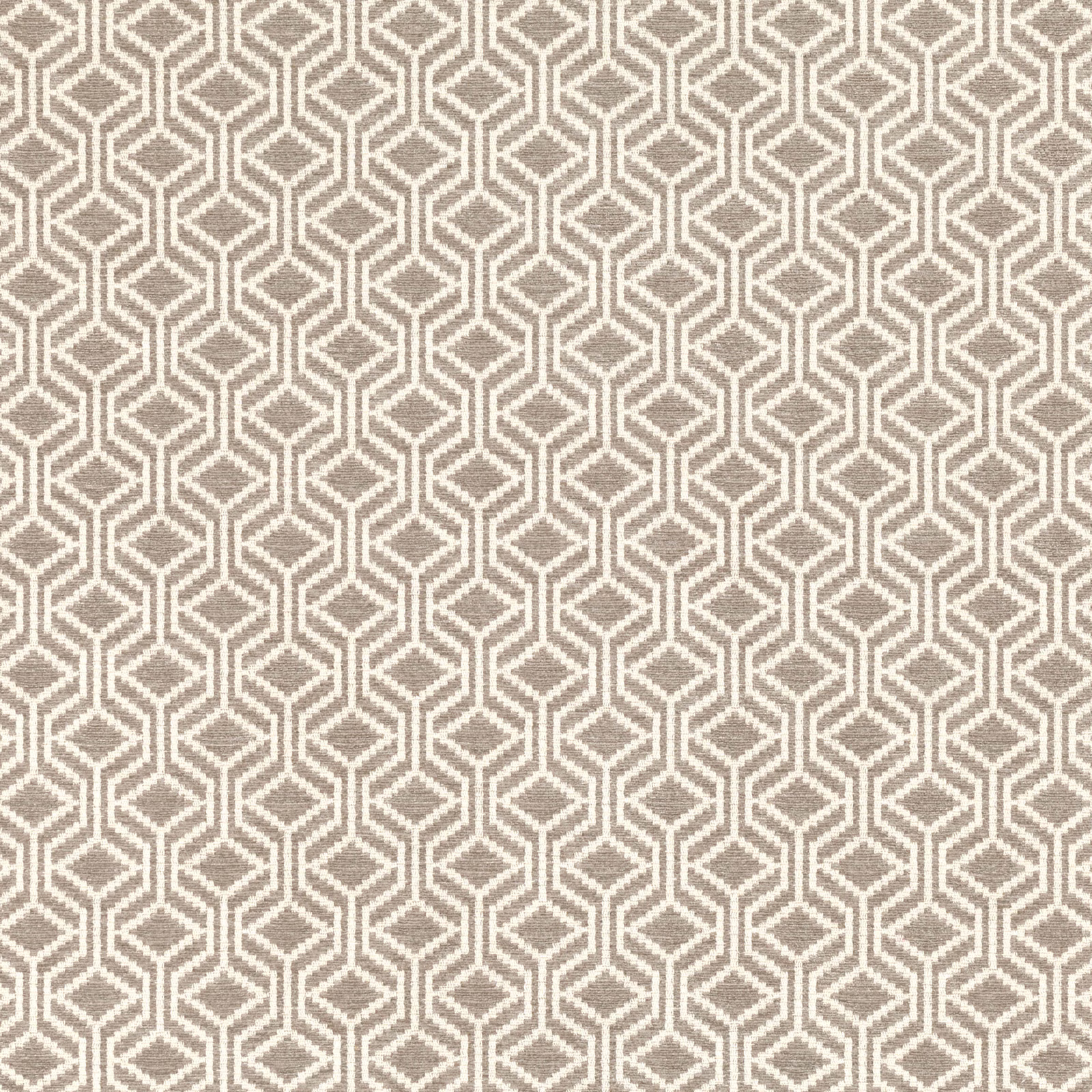 Warm greige and ivory woven fabric with repeating interlocking hexagon geometry.