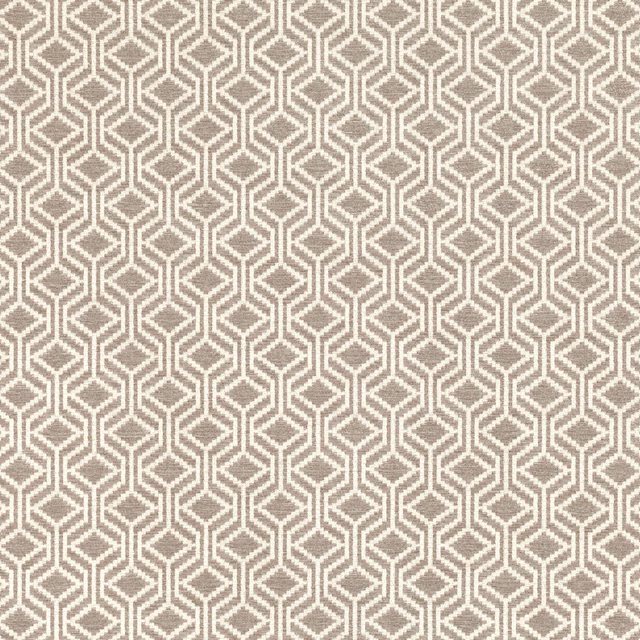 Warm greige and ivory woven fabric with repeating interlocking hexagon geometry.