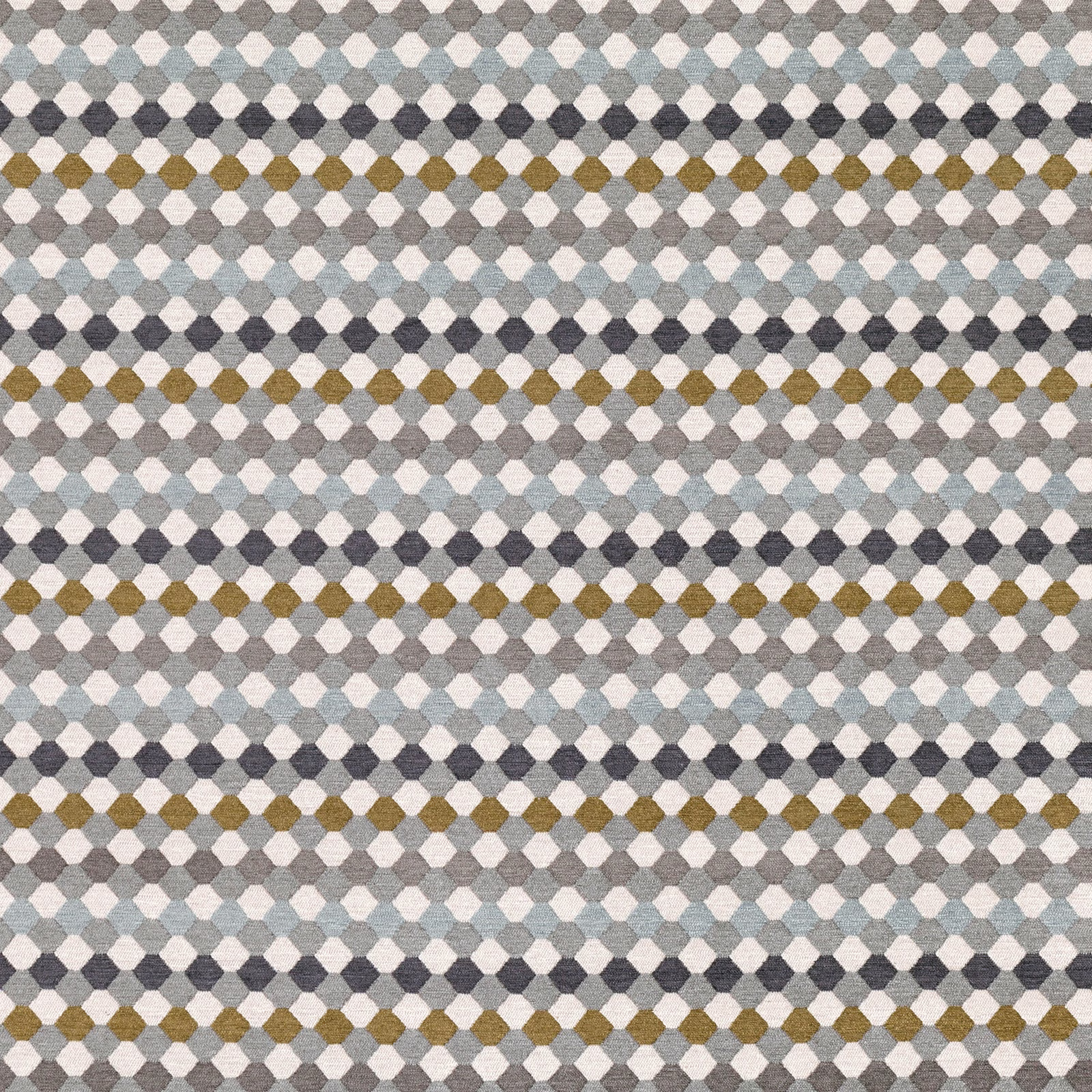 Antique-gold, pale blue and charcoal diamond weave with soft textured surface