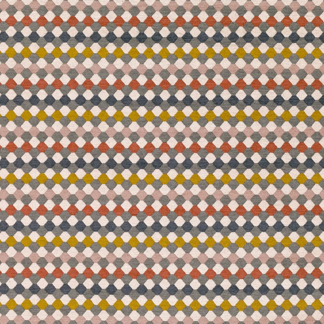 Burnt sienna, cream, grey and mustard diamond weave with a softly textured surface